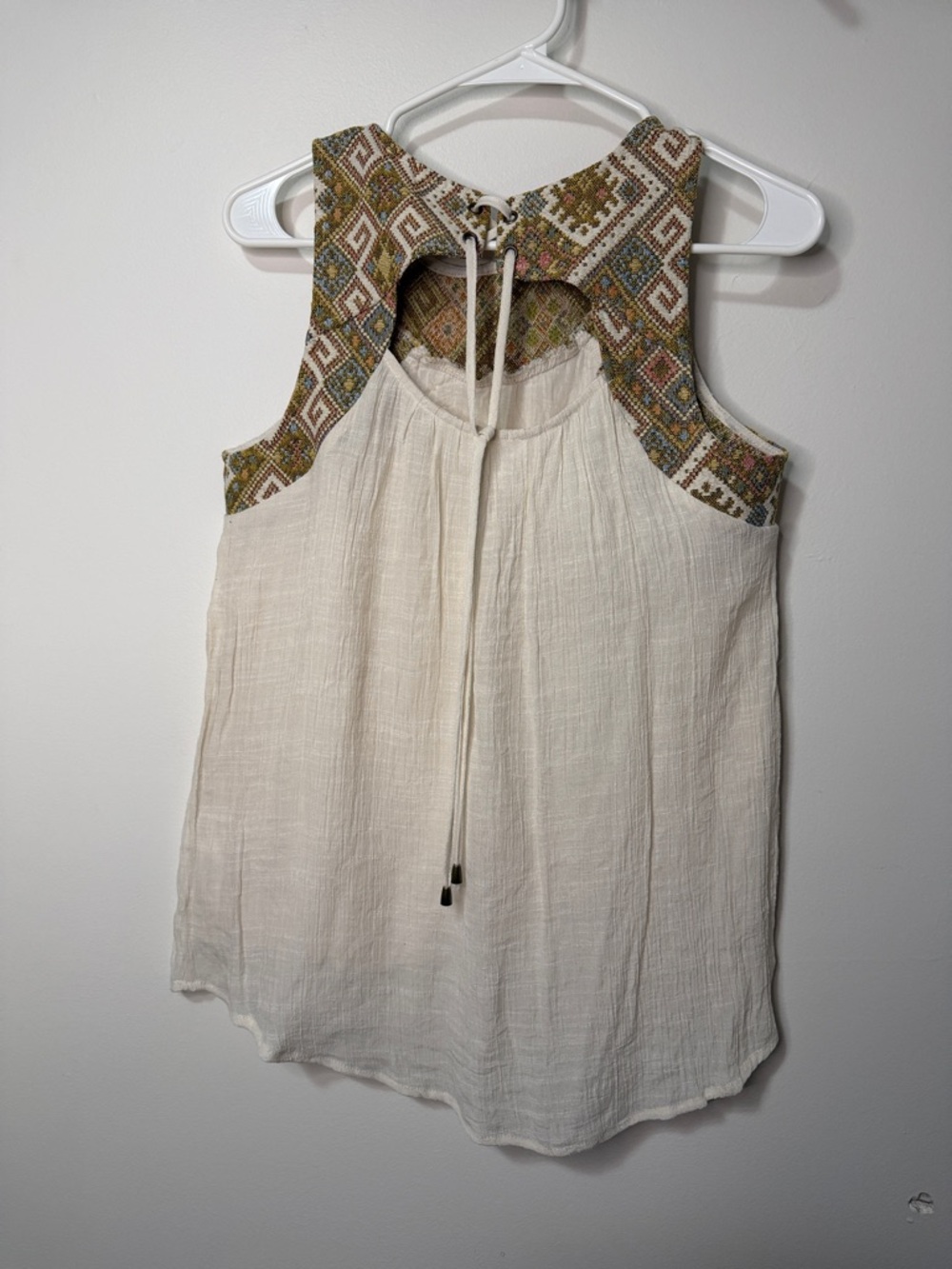Doe & Rae Cream Textured Tank with Multicolor Embroidered Yoke - Picture 6 of 9
